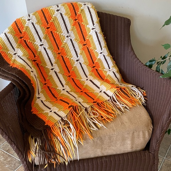 Vintage Afghan Throw Blanket 70’s colours